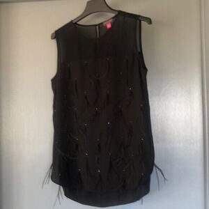 Vince Camuto Black Sleeveless Top With Feathers Gems Size M Whimsygoth Witchy